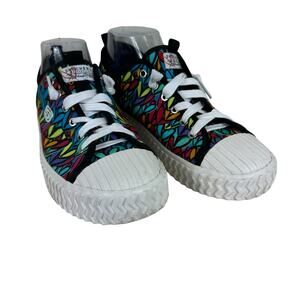 Skechers Street James Goldcrown Lovewall Colorful Heart Lace Up Tennies Sz 8.5